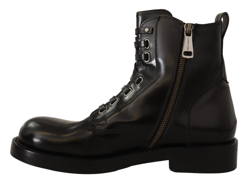 Black Leather Combat Lace Up Boots