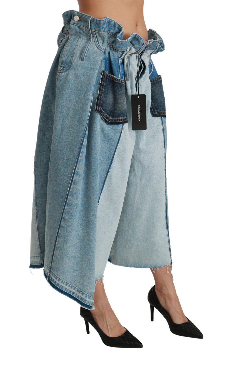 Blue Asymmetrical Wide Leg Denim Cotton Jeans