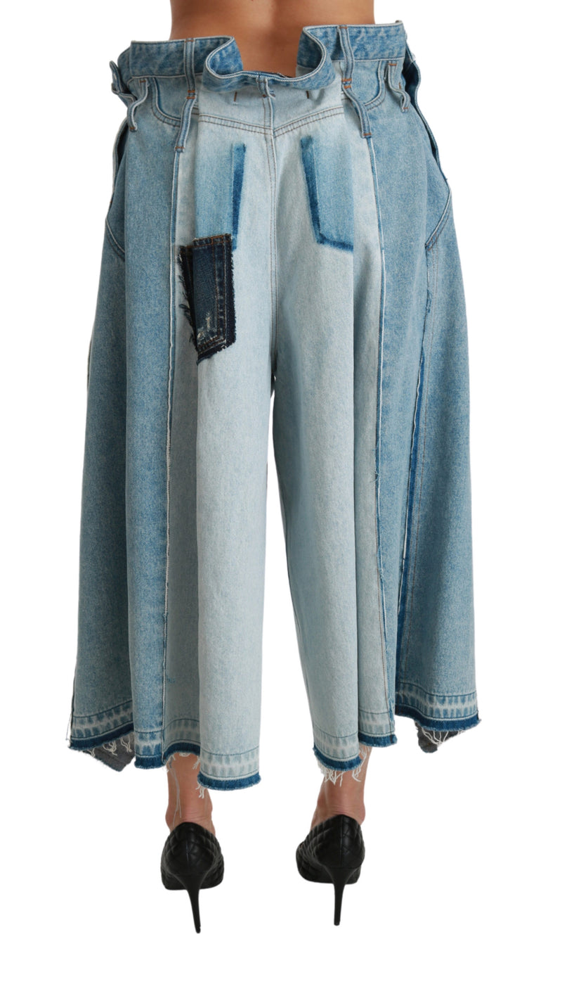 Blue Asymmetrical Wide Leg Denim Cotton Jeans