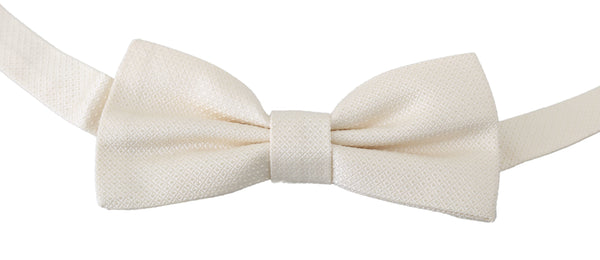 Beige Cream 100% Silk Adjustable Neck Butterfly Bow Tie