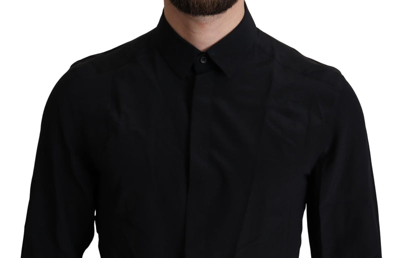 Black Plain Long Sleeves Silk Formal Shirt