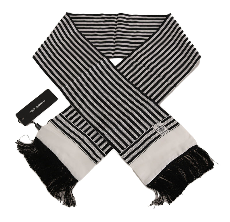Black White Striped Fringes Mens Wrap 140cm x15cm Scarf