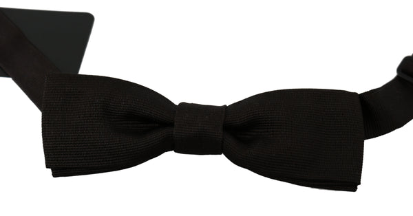 Men Dark Brown Silk Adjustable Neck Papillon Bow Tie