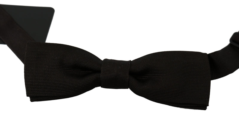 Men Dark Brown Silk Adjustable Neck Papillon Bow Tie