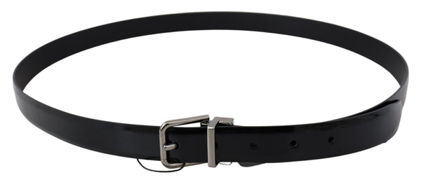 Black Leather Silver Buckle Cintura Belt