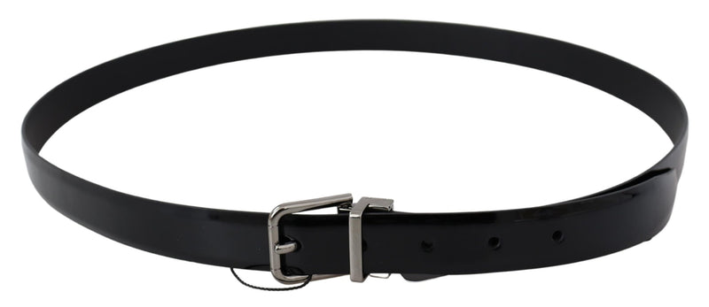 Black Leather Silver Buckle Cintura Belt