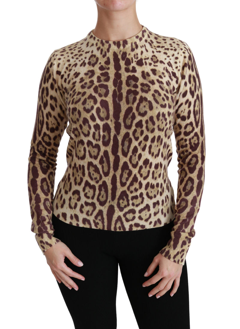 Brown Leopard Long Sleeve Sweater Cashmere Top