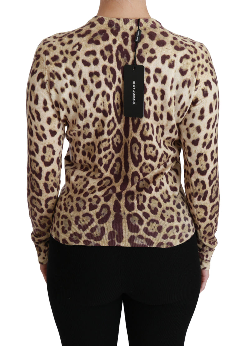 Brown Leopard Long Sleeve Sweater Cashmere Top