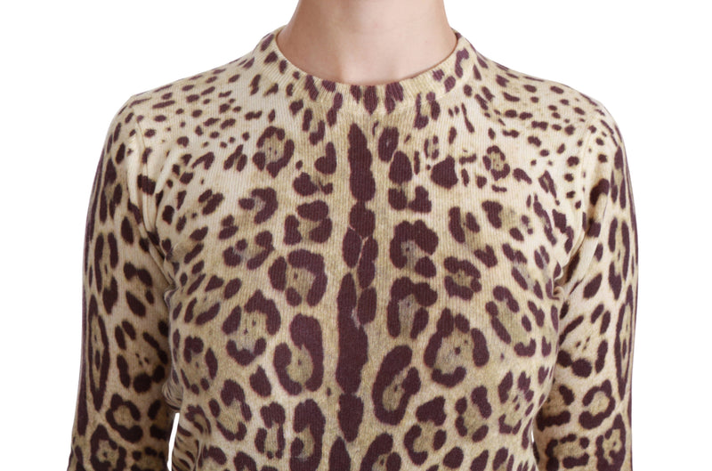 Brown Leopard Long Sleeve Sweater Cashmere Top