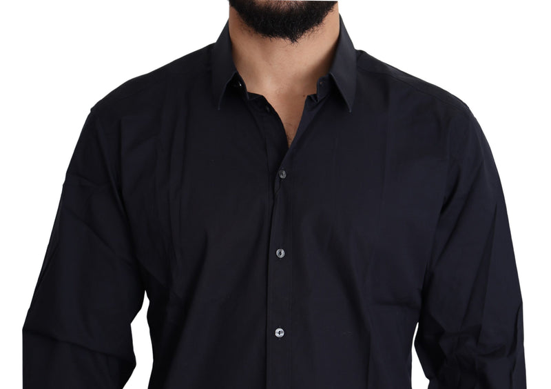 Black Cotton Stretch Men GOLD Dress Shirt
