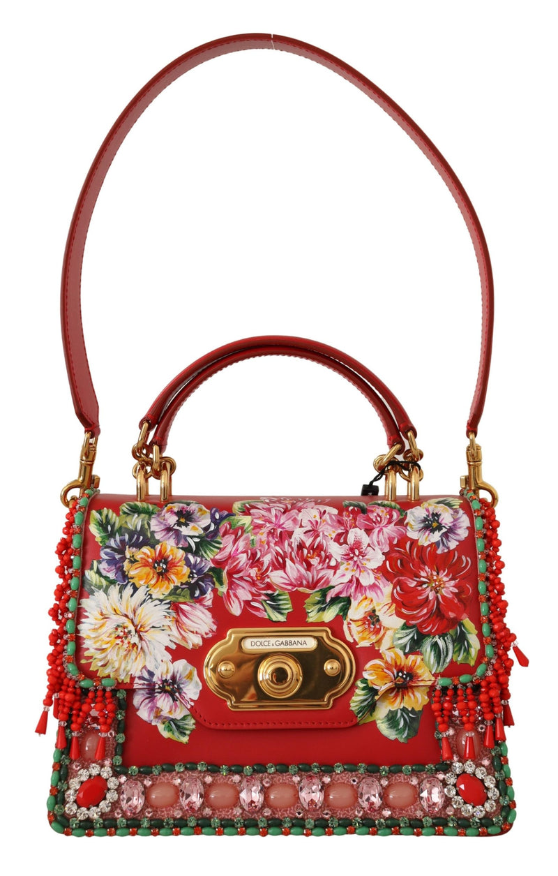 Red Floral Crystals Shoulder Borse WELCOME Leather Bag