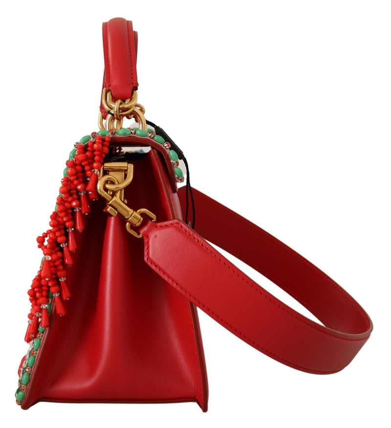 Red Floral Crystals Shoulder Borse WELCOME Leather Bag
