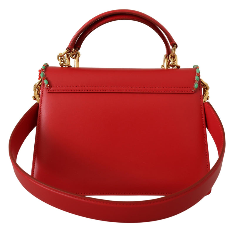 Red Floral Crystals Shoulder Borse WELCOME Leather Bag