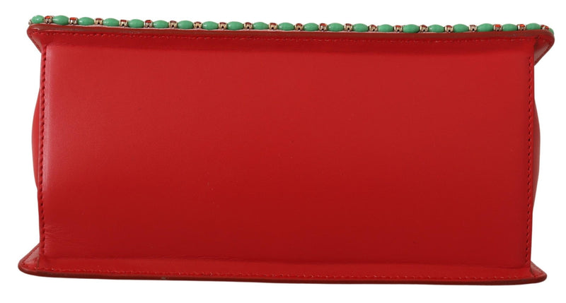 Red Floral Crystals Shoulder Borse WELCOME Leather Bag