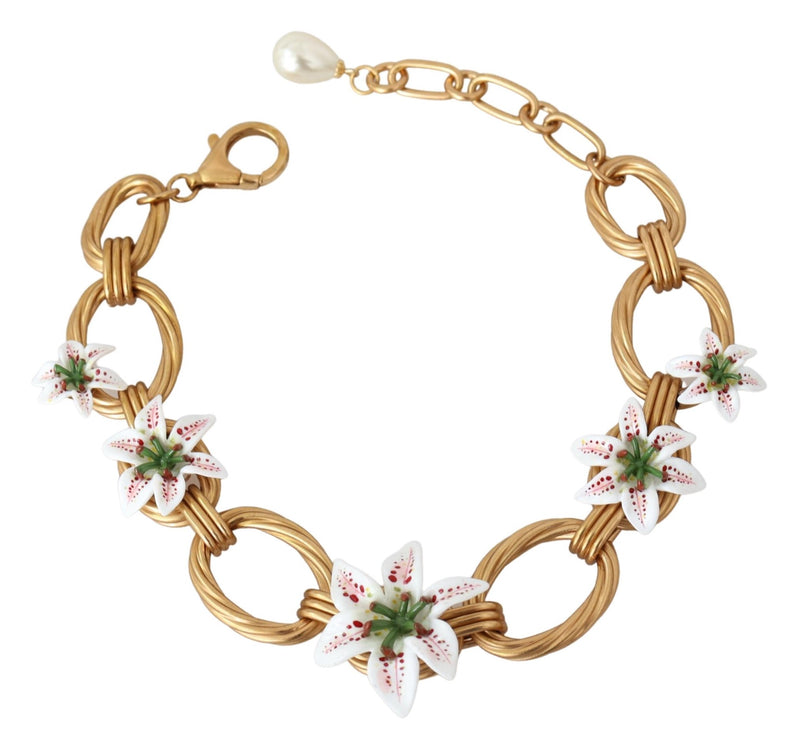 Gold Chain Lilium Floral Choker Statement Jewelry  Necklace