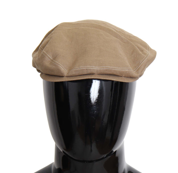 Beige Solid Newsboy Men Capello Polyester Hat
