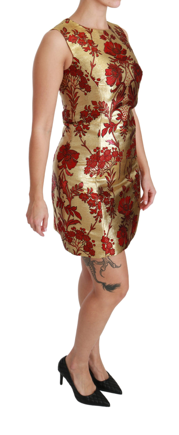 Gold Red Lurex Jacquard Midi Slim Dress