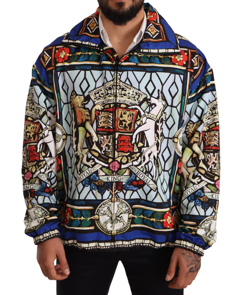 Multicolor Heraldic Motive Mens Zipper Windbreaker Jacket