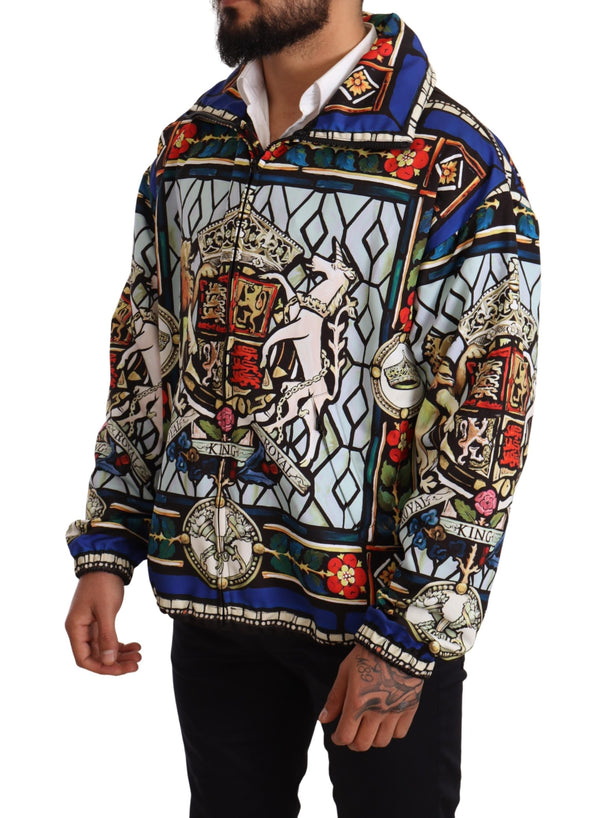 Multicolor Heraldic Motive Mens Zipper Windbreaker Jacket
