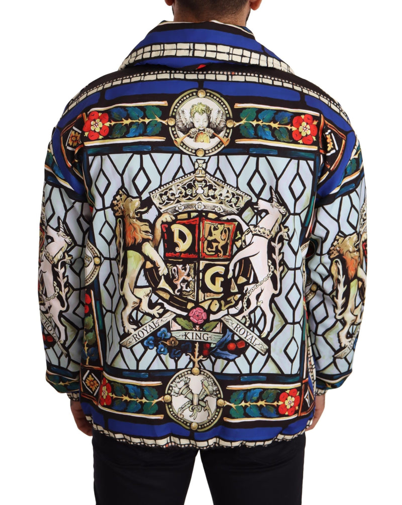 Multicolor Heraldic Motive Mens Zipper Windbreaker Jacket