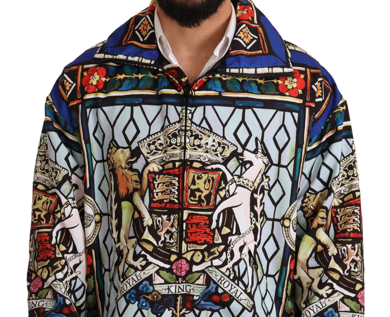 Multicolor Heraldic Motive Mens Zipper Windbreaker Jacket