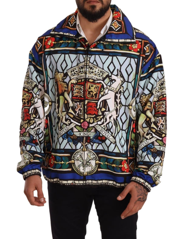 Multicolor Heraldic Motive Mens Zipper Windbreaker Jacket