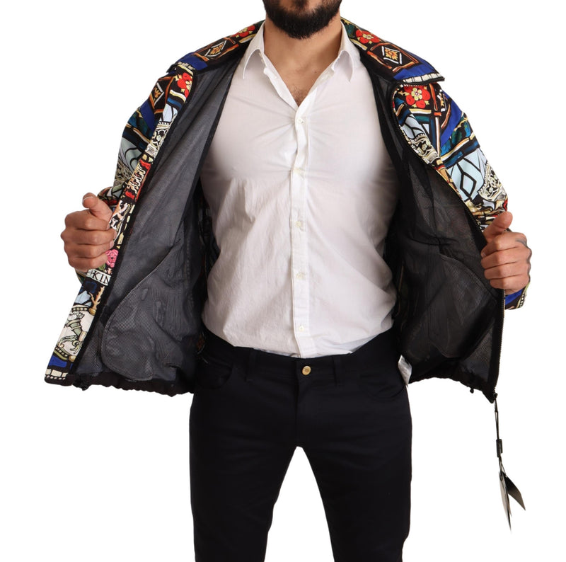 Multicolor Heraldic Motive Mens Zipper Windbreaker Jacket