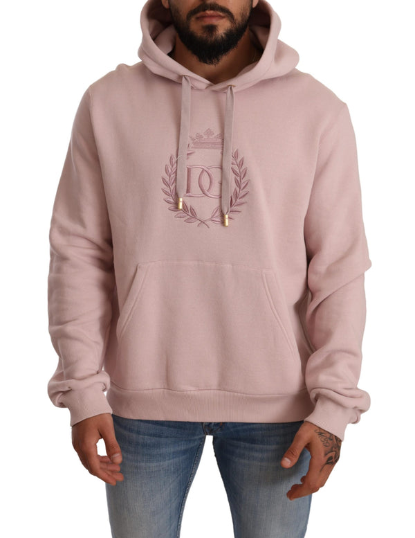 Pink Cotton Hooded Crown Pullover