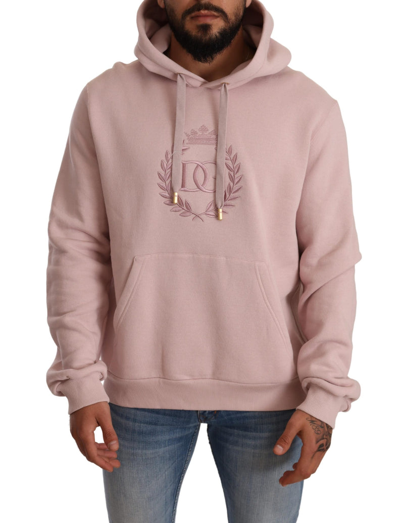 Pink Cotton Hooded Crown Pullover