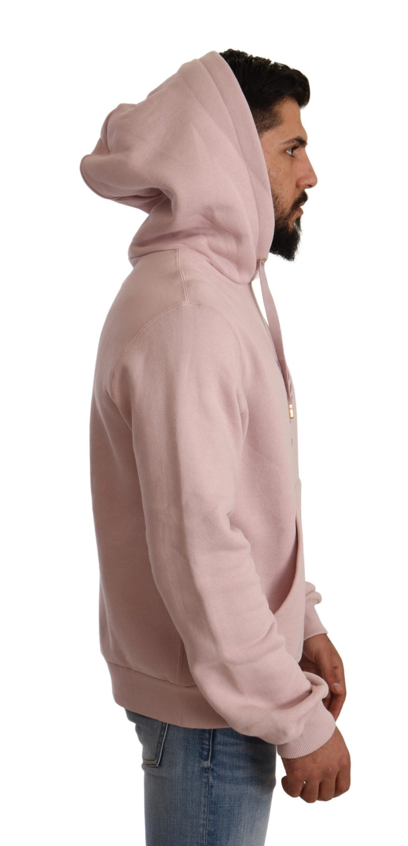 Pink Cotton Hooded Crown Pullover