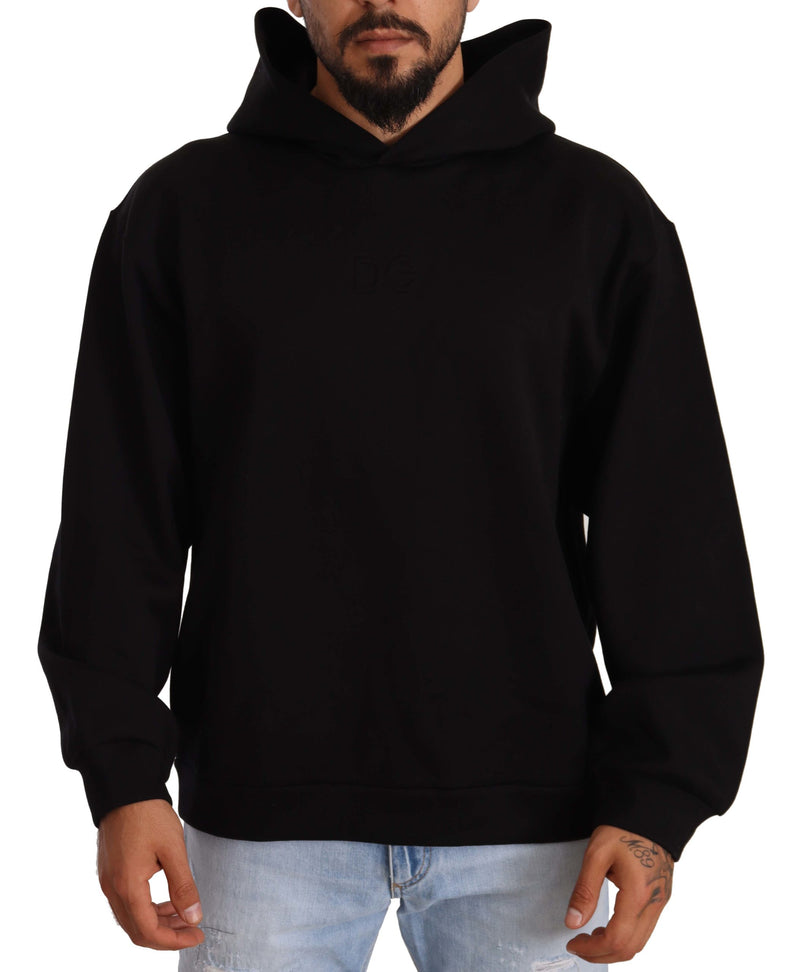 Black Cotton Blend Hooded Sweater