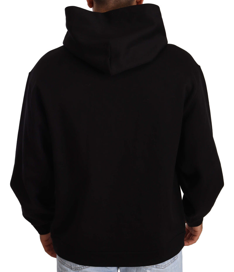 Black Cotton Blend Hooded Sweater
