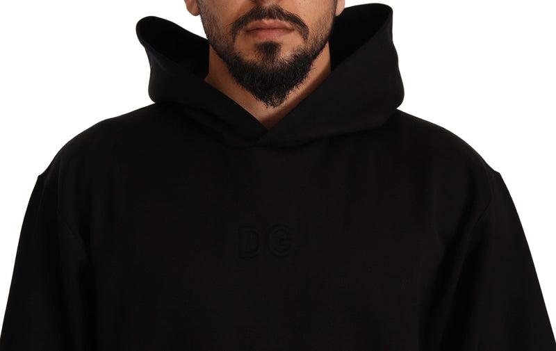Black Cotton Blend Hooded Sweater