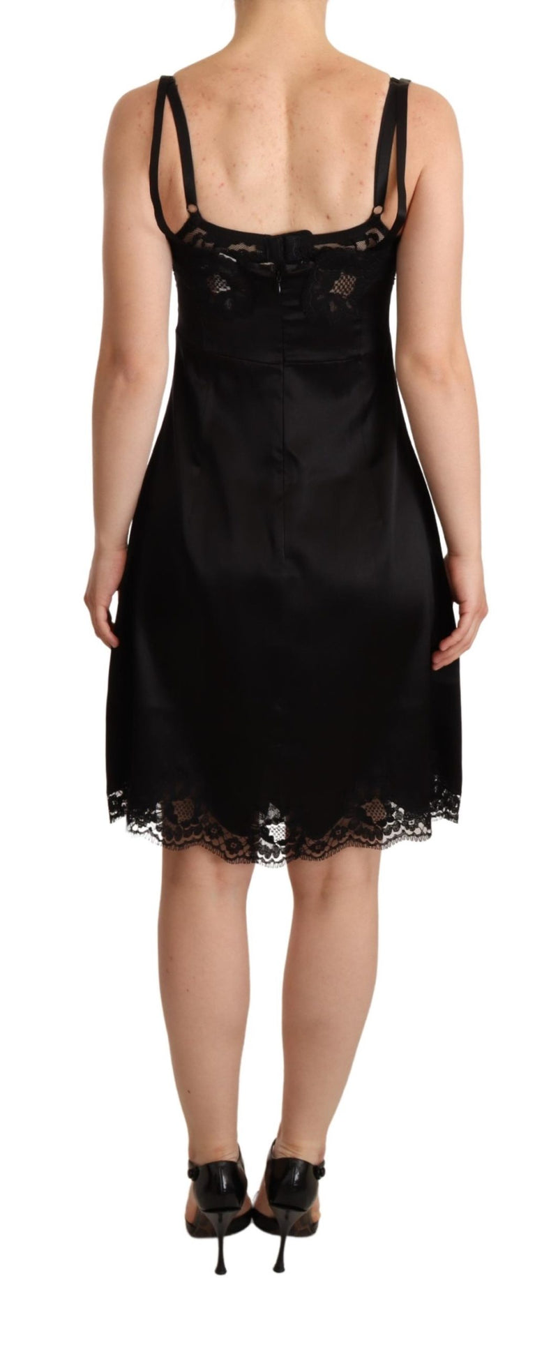 Black Silk Blend Lace Trim Lingerie Dress