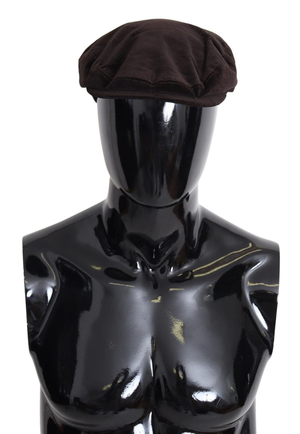 Brown Cotton Logo Newsboy Cap Men Cabbie Hat
