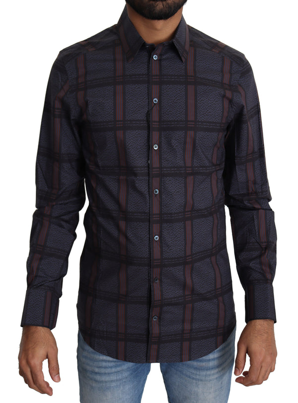 Navy Blue Plaid Casual Cotton Shirt