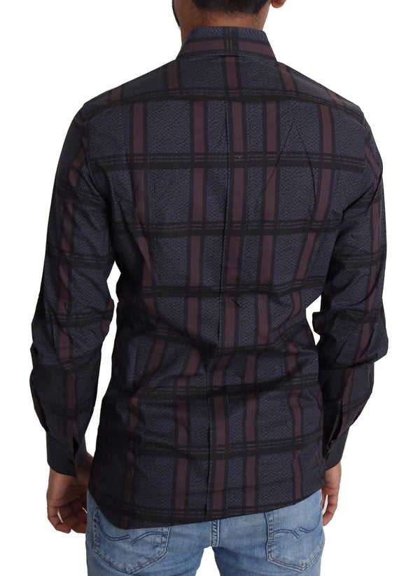 Navy Blue Plaid Casual Cotton Shirt