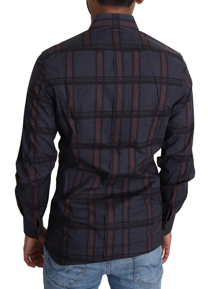 Navy Blue Plaid Casual Cotton Shirt