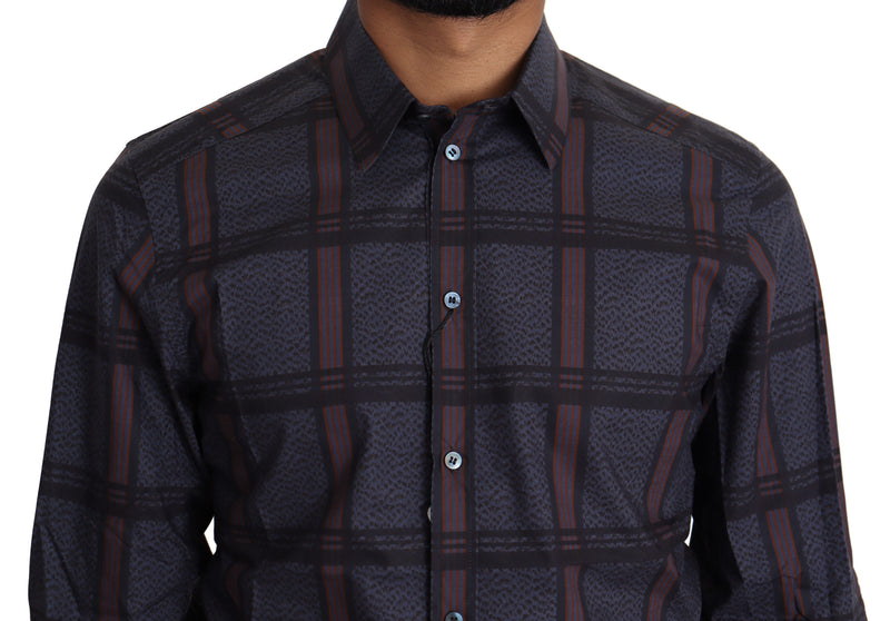 Navy Blue Plaid Casual Cotton Shirt