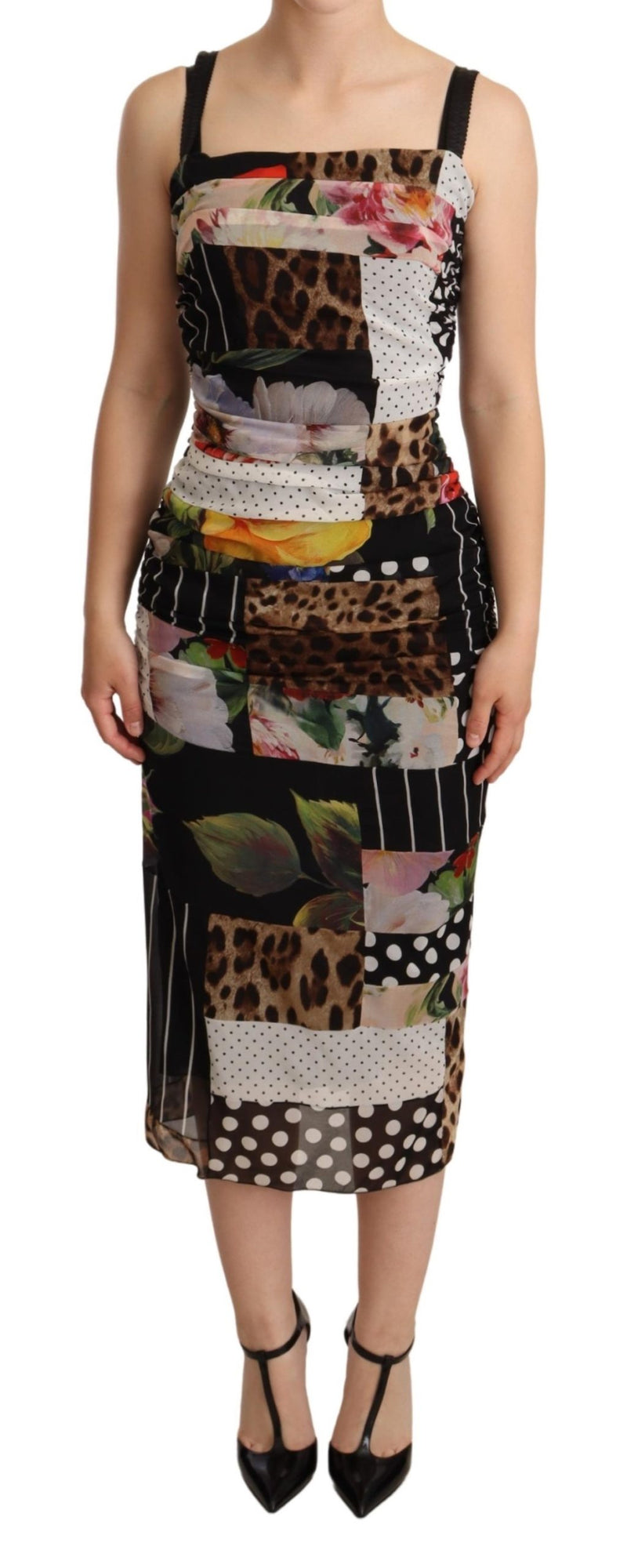 Neck Patchwork Chiffon Midi Square Dress
