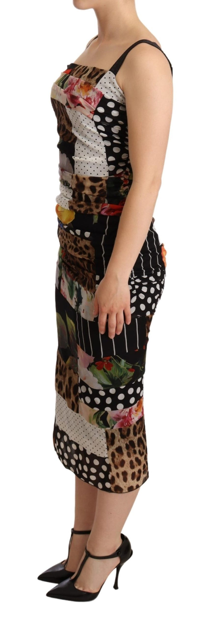 Neck Patchwork Chiffon Midi Square Dress