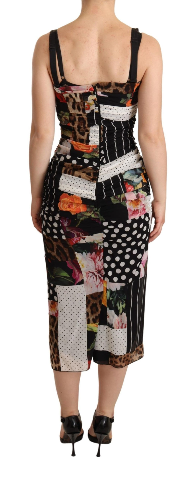 Neck Patchwork Chiffon Midi Square Dress