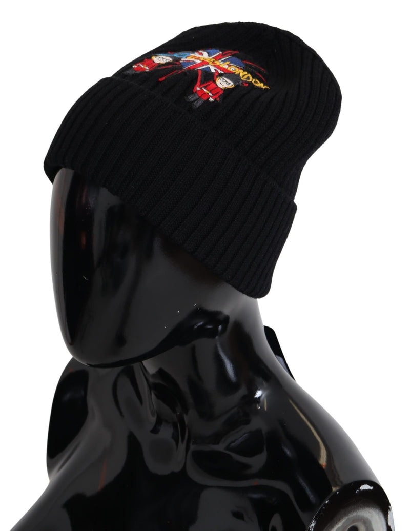 Black #DGLovesLondon Beanie 100% Wool Cap