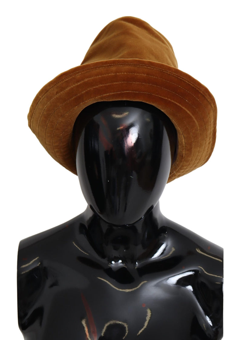 Mustard Wide Brim Velvet Bucket Capello Hat