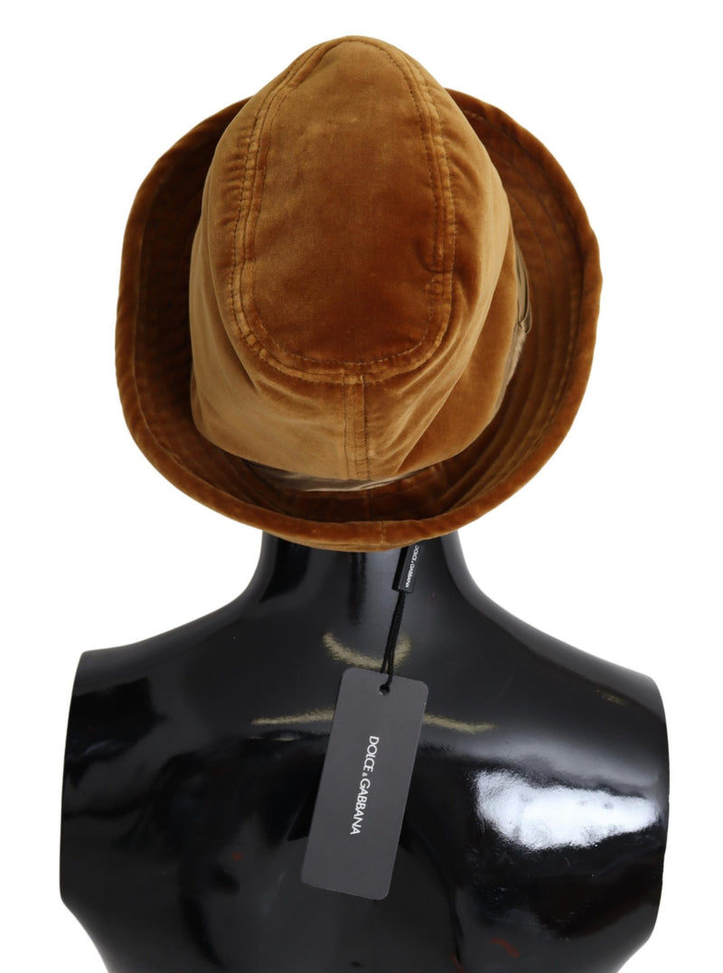 Mustard Wide Brim Velvet Bucket Capello Hat