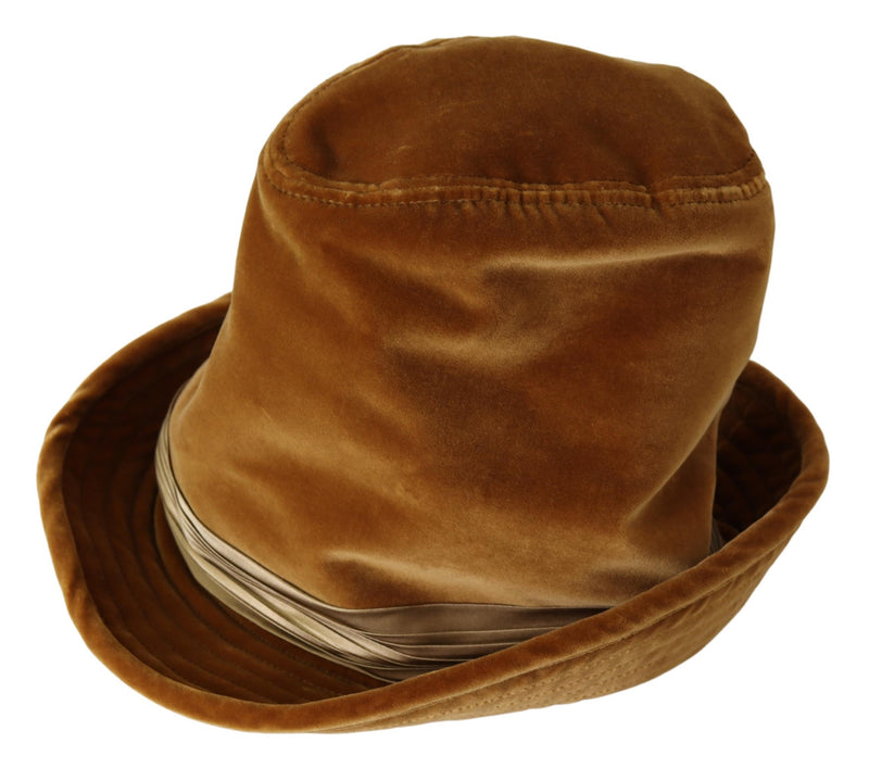 Mustard Wide Brim Velvet Bucket Capello Hat