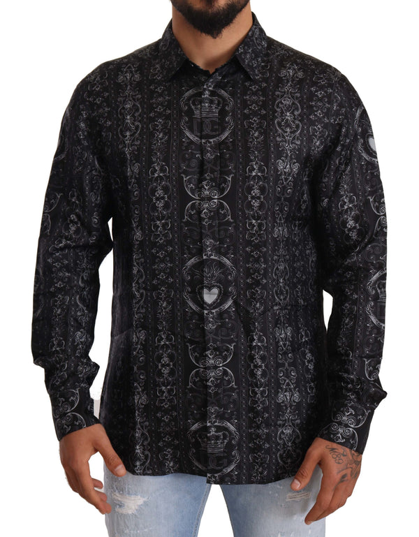 Black Crown Heart Silk Formal Dress Shirt