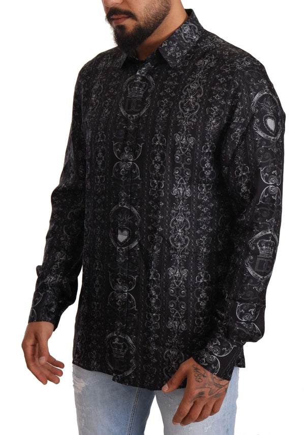 Black Crown Heart Silk Formal Dress Shirt