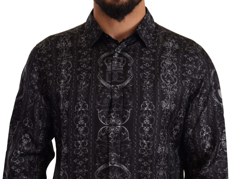 Black Crown Heart Silk Formal Dress Shirt