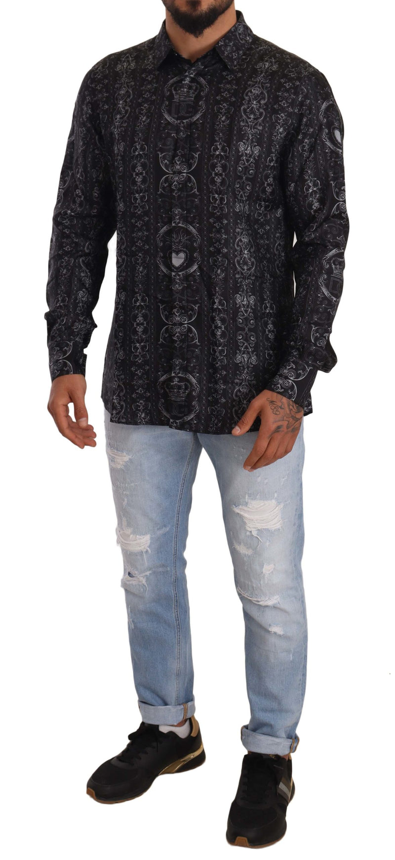 Black Crown Heart Silk Formal Dress Shirt